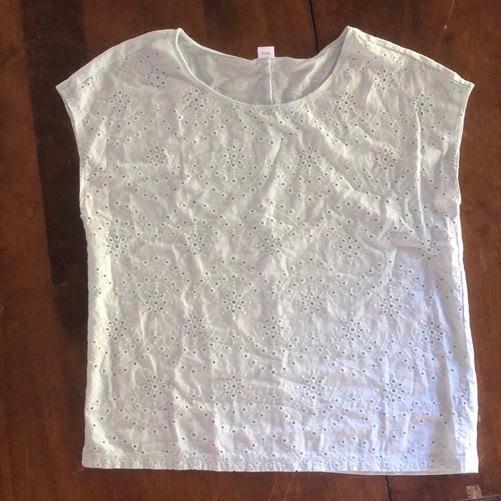 Blue high neck lace shirt. Light blue/mint color.